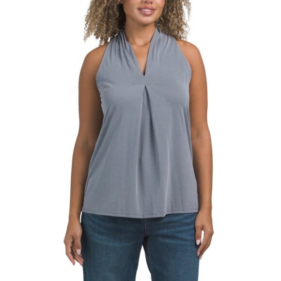 GREEN ENVELOPE Silver V-neck Halter Top - Picture 1 of 2